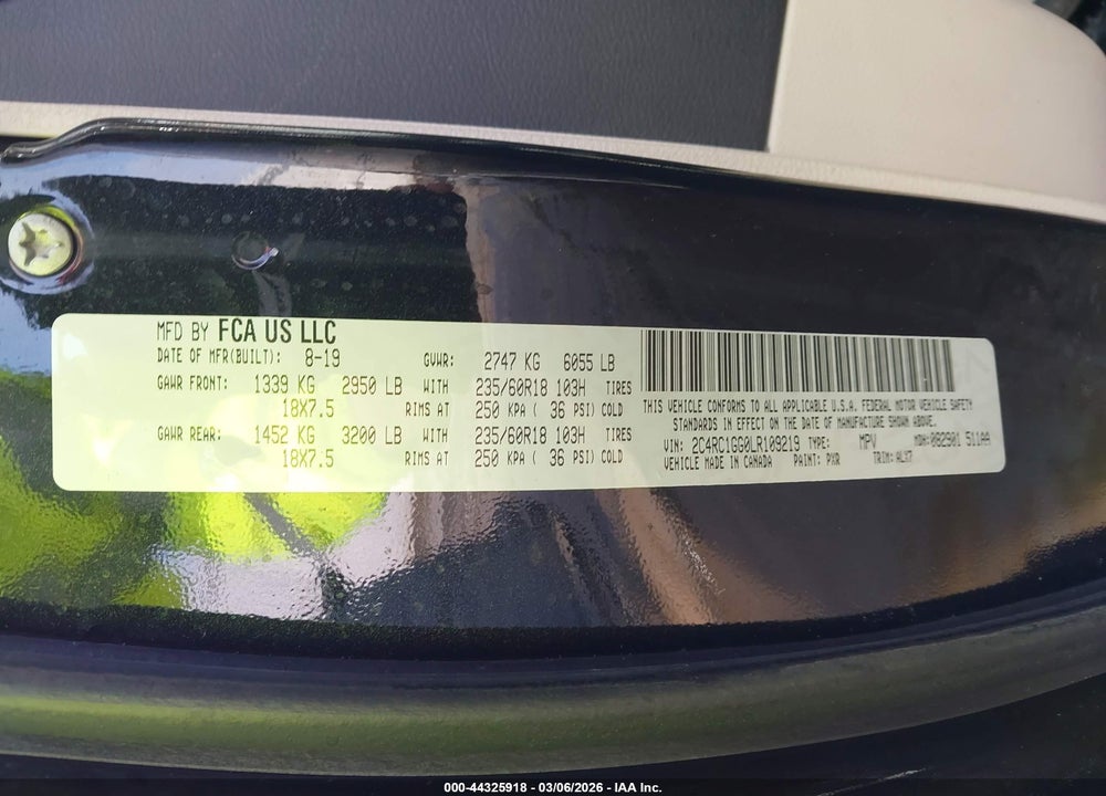2020 CHRYSLER PACIFICA LIMITED VIN: 2C4RC1GG0LR109219