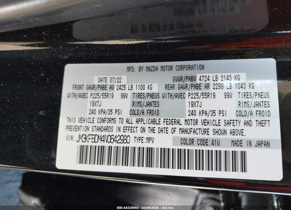 2022 MAZDA CX-5 2.5 S PREMIUM VIN: JM3KFBDM4N0642980
