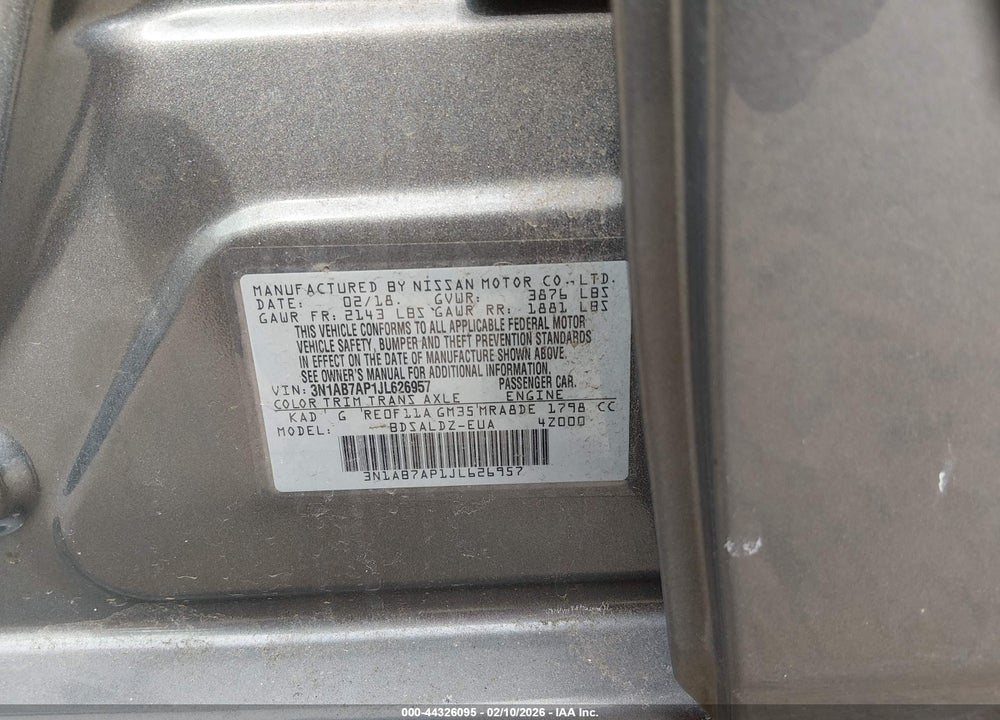 2018 NISSAN SENTRA SV VIN: 3N1AB7AP1JL626957