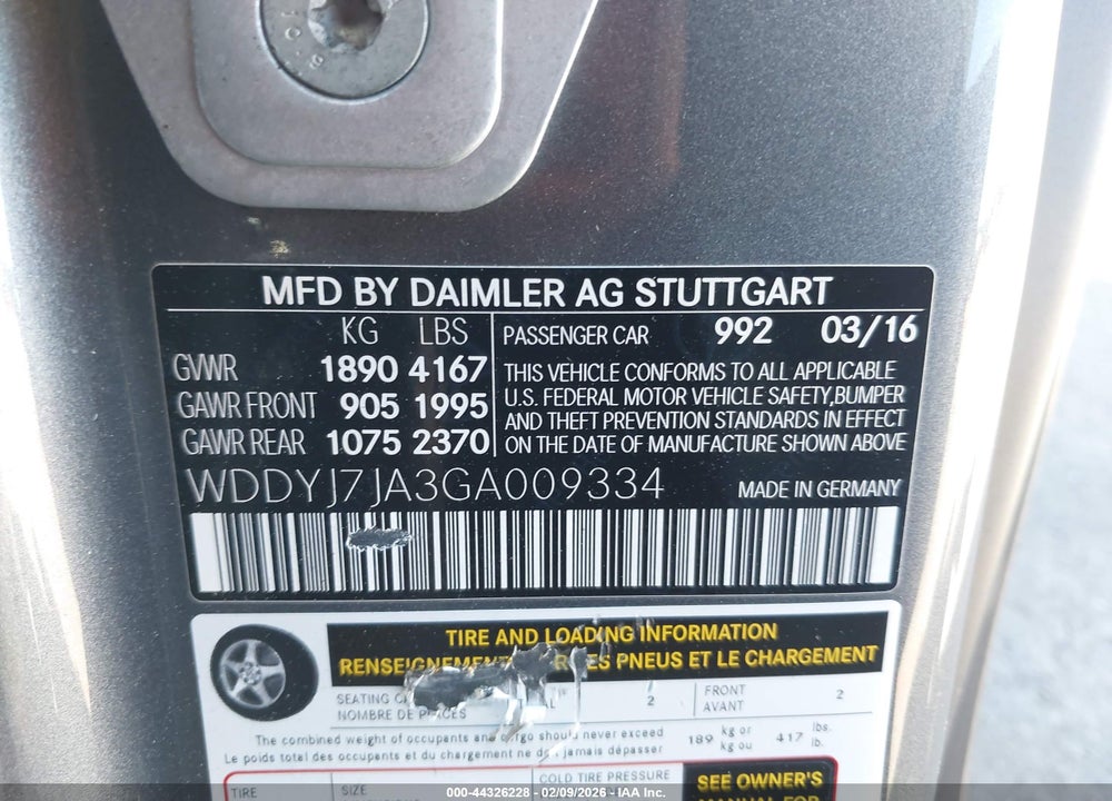 2016 MERCEDES-BENZ GT S AMG VIN: WDDYJ7JA3GA009334