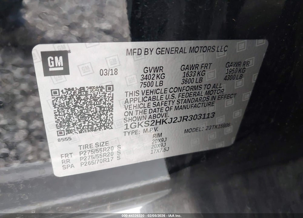 2018 GMC YUKON XL DENALI VIN: 1GKS2HKJ2JR303113