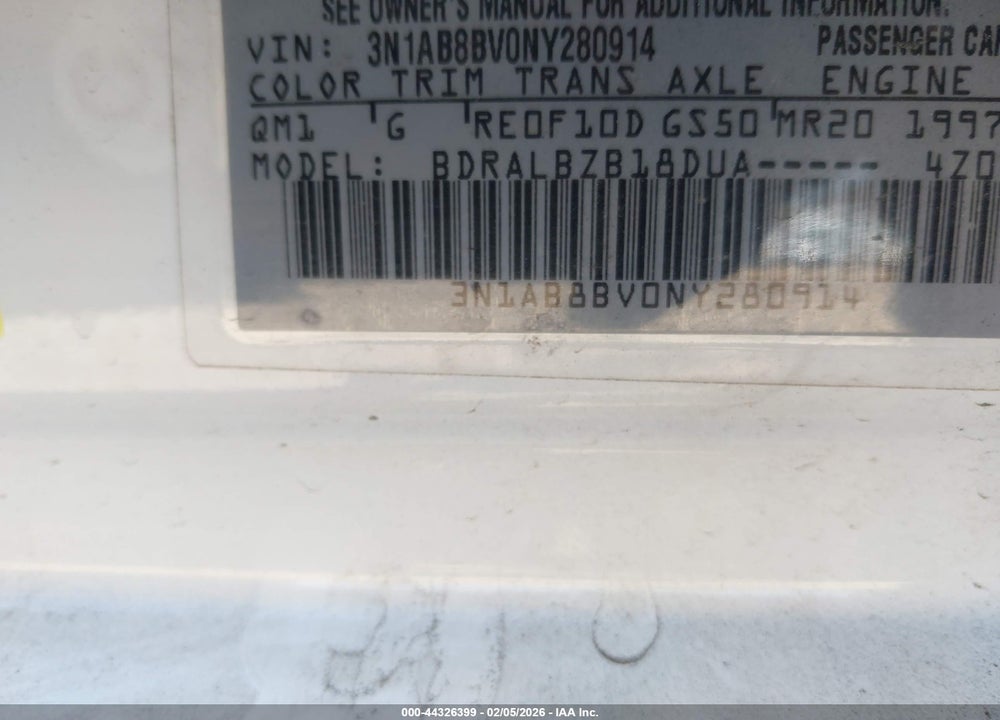 2022 NISSAN SENTRA S XTRONIC CVT VIN: 3N1AB8BV0NY280914