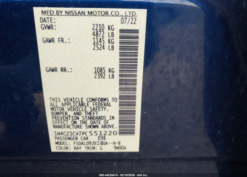 2023 NISSAN LEAF SV PLUS 60 KWH VIN: 1N4CZ1CV7PC551220