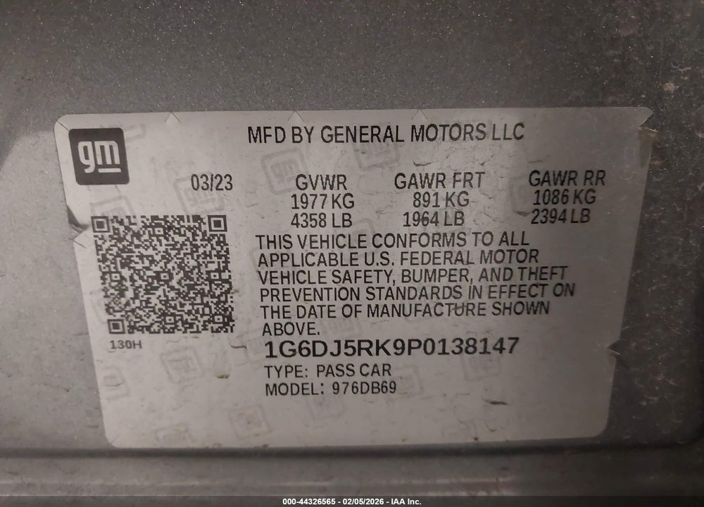 2023 CADILLAC CT4 LUXURY VIN: 1G6DJ5RK9P0138147
