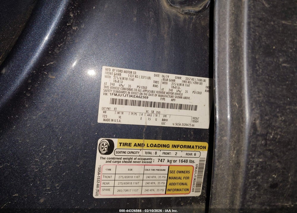 2019 FORD EXPEDITION XLT VIN: 1FMJU1JT3KEA62369