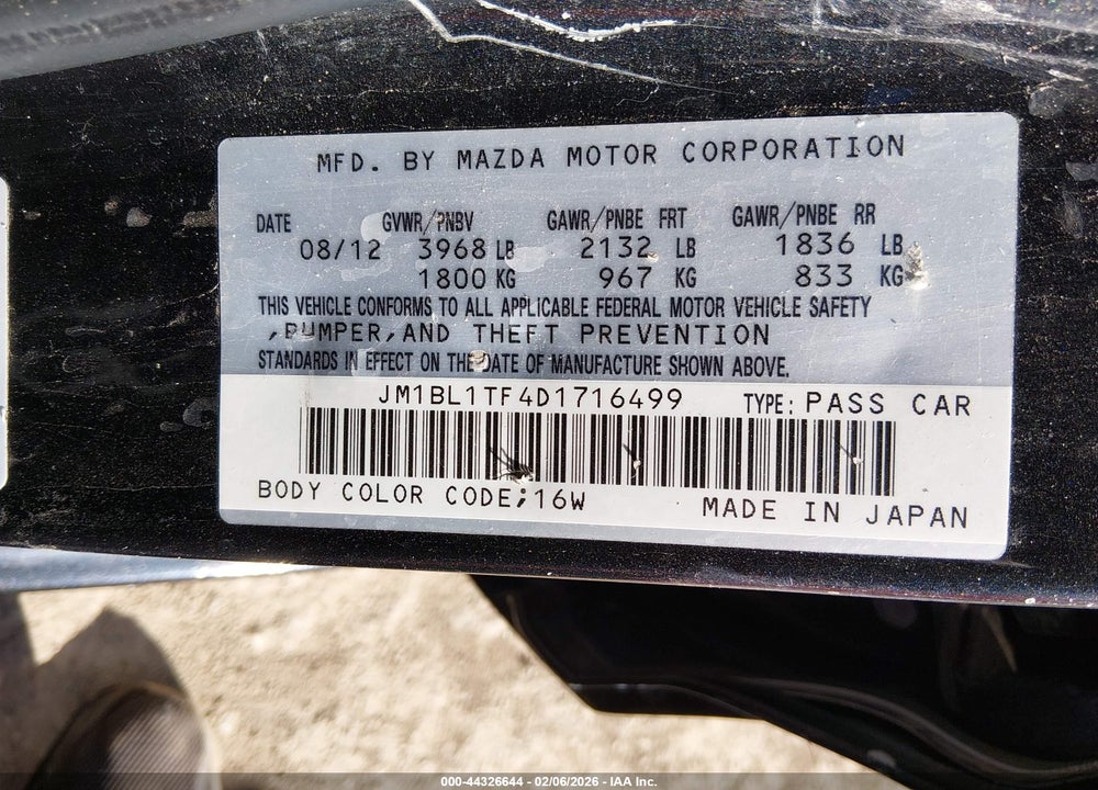 2013 MAZDA 3 I SV VIN: JM1BL1TF4D1716499