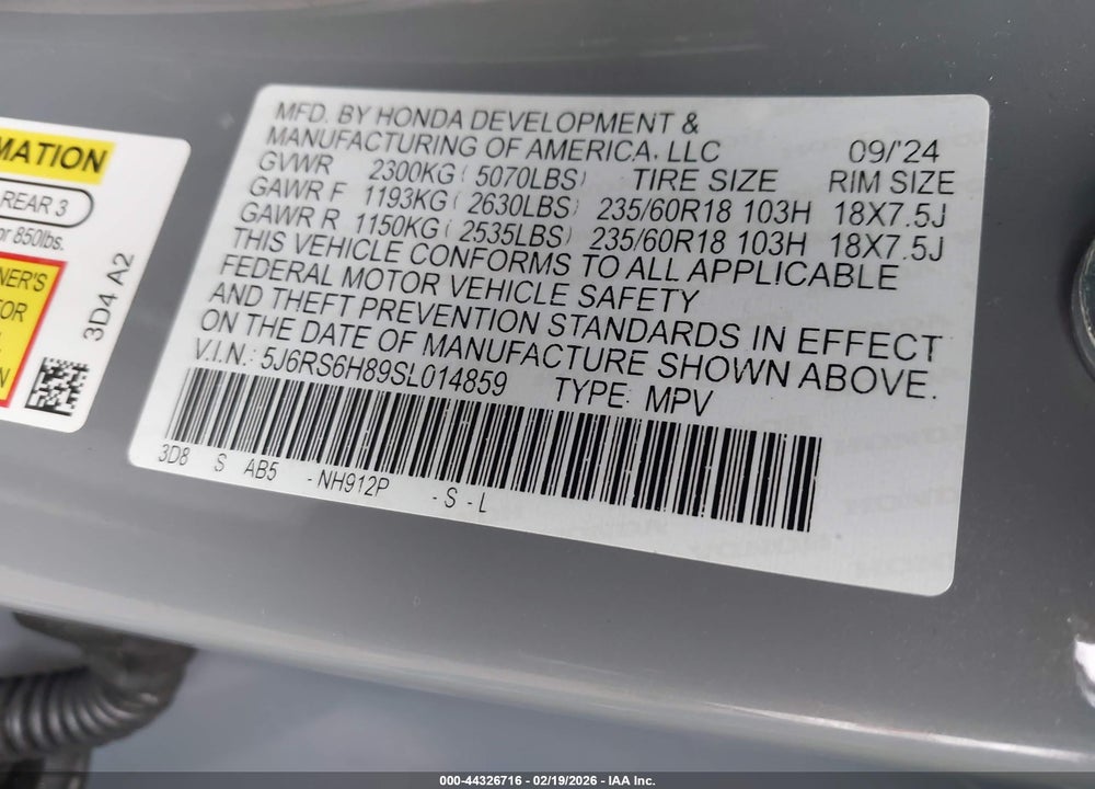 2025 HONDA CR-V HYBRID SPORT-L VIN: 5J6RS6H89SL014859