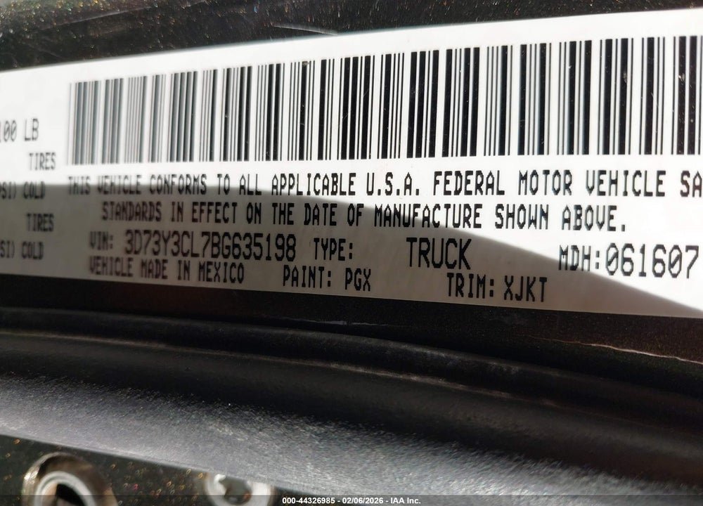 2011 RAM 3500 LAIE LONGHORN EDITION VIN: 3D73Y3CL7BG635198