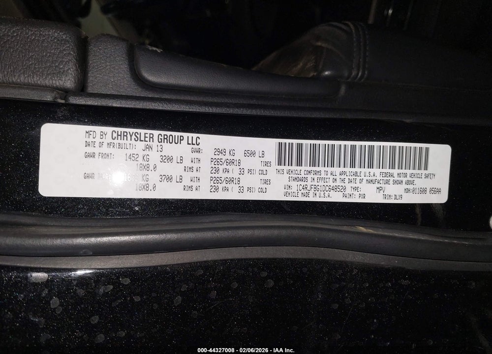 2013 JEEP GRAND CHEROKEE LIMITED VIN: 1C4RJFBG1DC648520