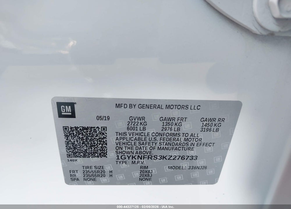 2019 CADILLAC XT5 PREMIUM LUXURY VIN: 1GYKNFRS3KZ276733