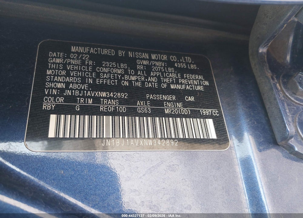 2022 NISSAN ROGUE SPORT S FWD XTRONIC CVT VIN: JN1BJ1AVXNW342892