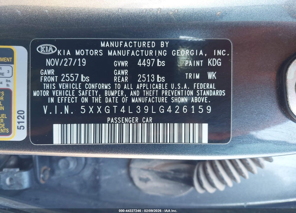 2020 KIA OPTIMA LX VIN: 5XXGT4L39LG426159