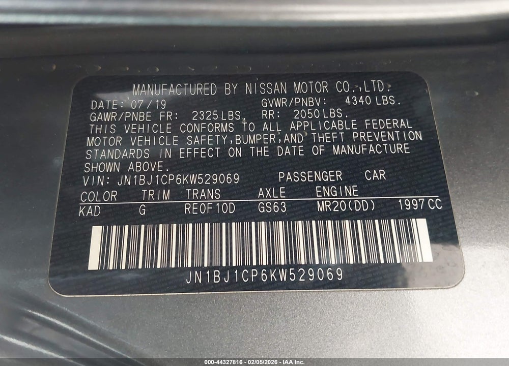 2019 NISSAN ROGUE SPORT SV VIN: JN1BJ1CP6KW529069
