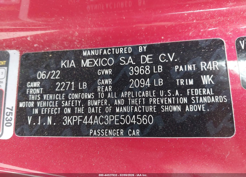 2023 KIA FORTE GT VIN: 3KPF44AC3PE504560