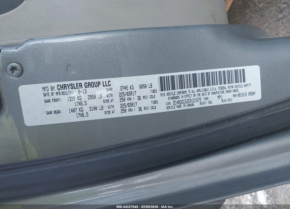2014 DODGE GRAND CARAVAN SXT VIN: 2C4RDGCG2ER121672