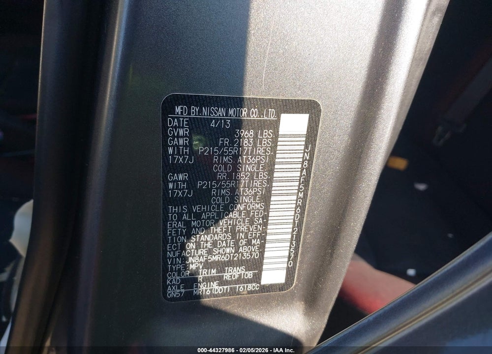2013 NISSAN JUKE SV VIN: JN8AF5MR6DT213570