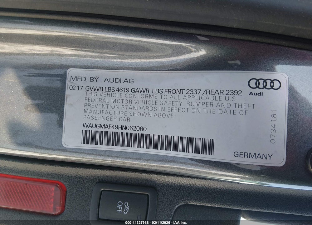 2017 AUDI A4 2.0T ULTRA PREMIUM VIN: WAUGMAF49HN062060