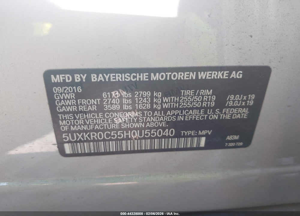 2017 BMW X5 XDRIVE35I VIN: 5UXKR0C55H0U55040