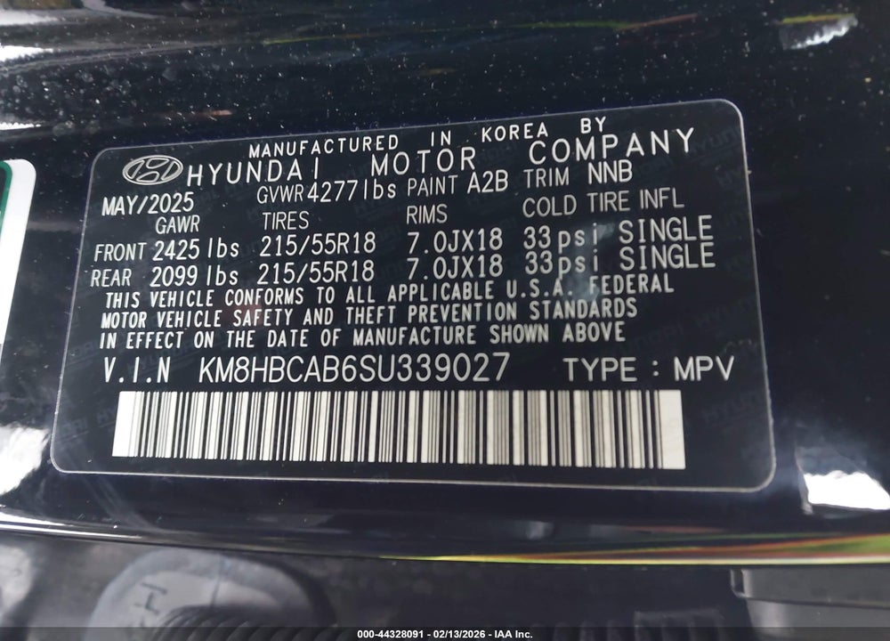 2025 HYUNDAI KONA SEL VIN: KM8HBCAB6SU339027