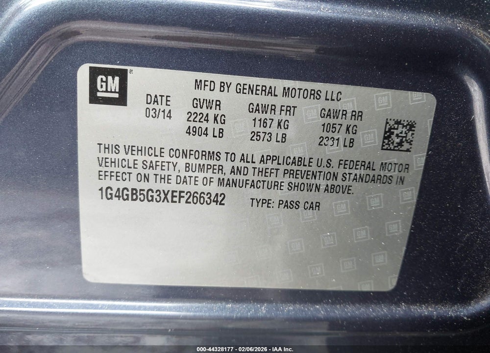 2014 BUICK LACROSSE LEATHER GROUP VIN: 1G4GB5G3XEF266342