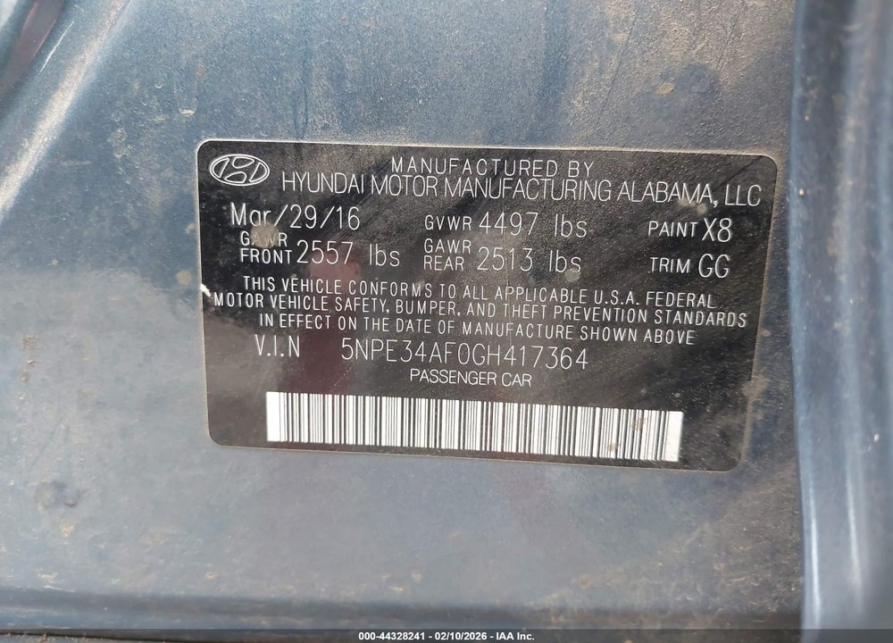 2016 HYUNDAI SONATA SPORT VIN: 5NPE34AF0GH417364