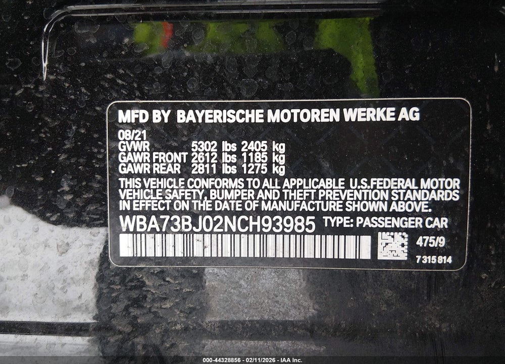 2022 BMW 540 I XDRIVE VIN: WBA73BJ02NCH93985