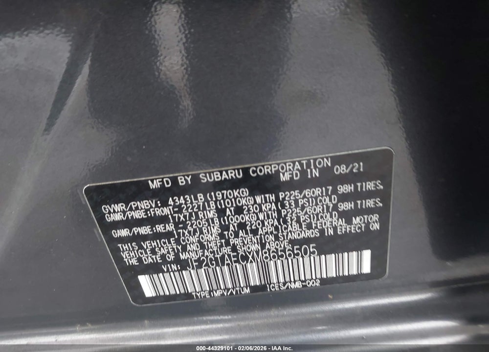 2021 SUBARU CROSSTREK PREMIUM VIN: JF2GTAECXM8656505