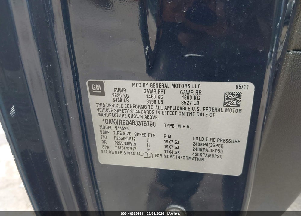2011 GMC ACADIA SLT-1 VIN: 1GKKVRED4BJ375790