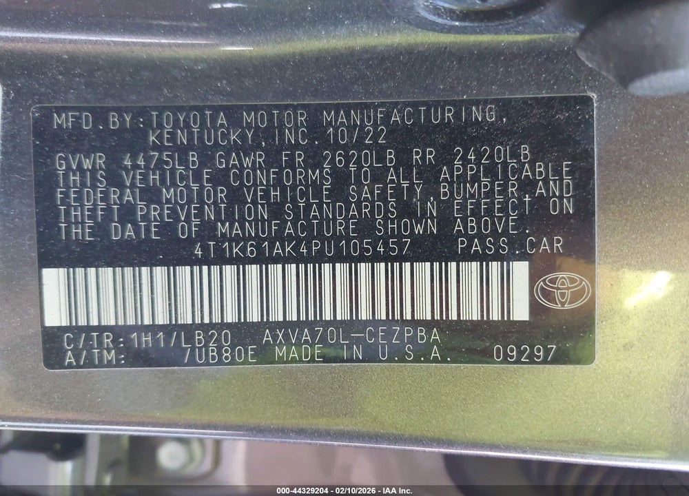 2023 TOYOTA CAMRY XSE VIN: 4T1K61AK4PU105457