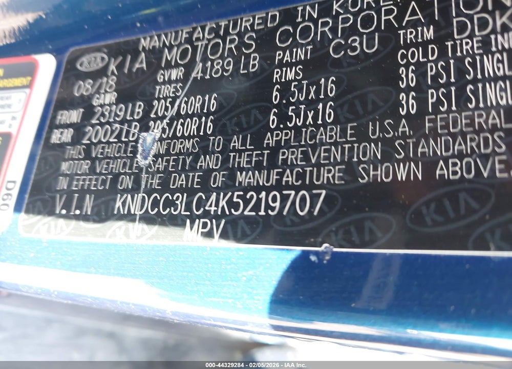 2019 KIA NIRO EX VIN: KNDCC3LC4K5219707