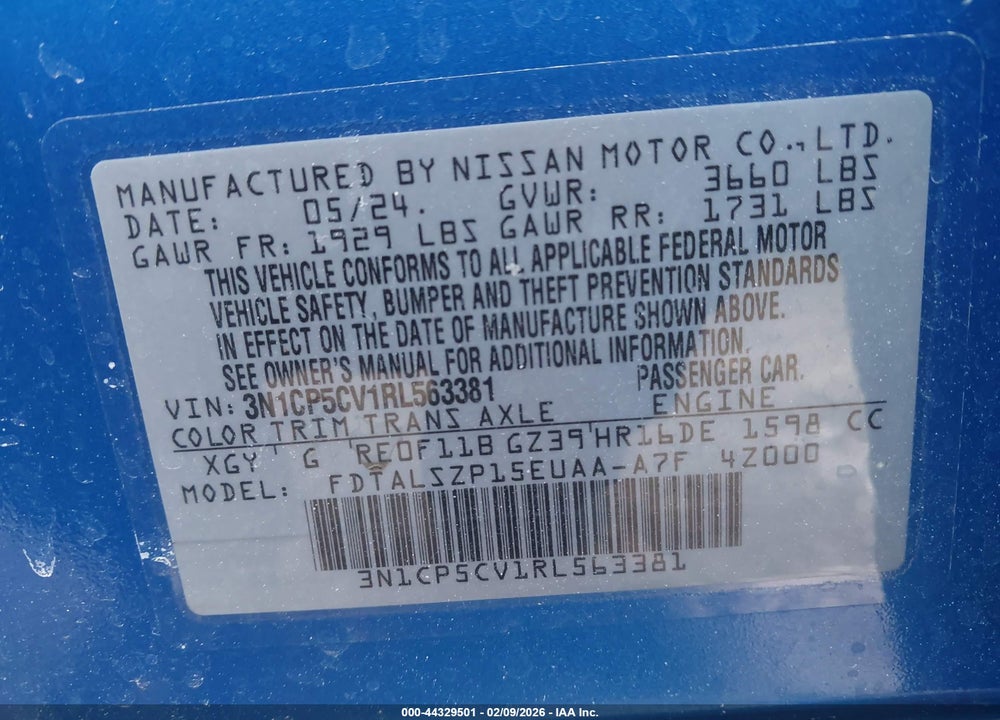 2024 NISSAN KICKS SV XTRONIC CVT VIN: 3N1CP5CV1RL563381