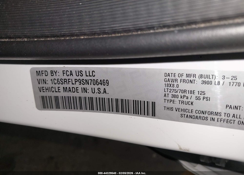 2025 RAM 1500 REBEL  4X4 5'7 BOX VIN: 1C6SRFLP9SN706469