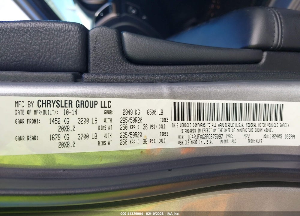 2015 JEEP GRAND CHEROKEE ALTITUDE VIN: 1C4RJFAG2FC675097