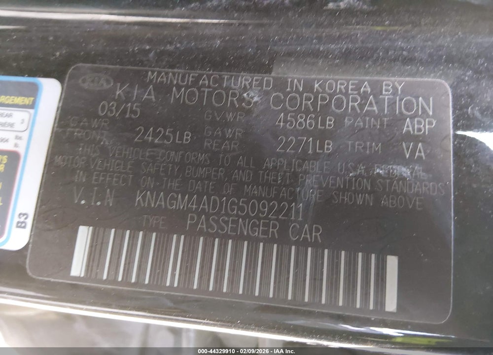 2016 KIA OPTIMA HYBRID VIN: KNAGM4AD1G5092211