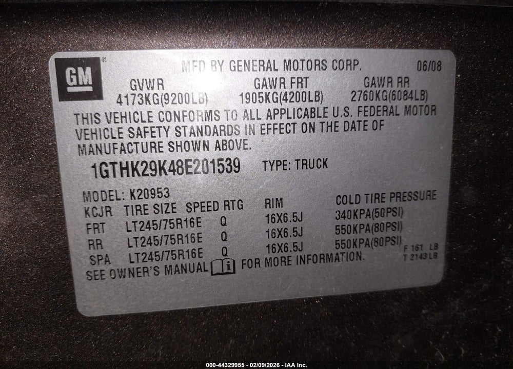 2008 GMC SIERRA 2500HD SLE1 VIN: 1GTHK29K48E201539