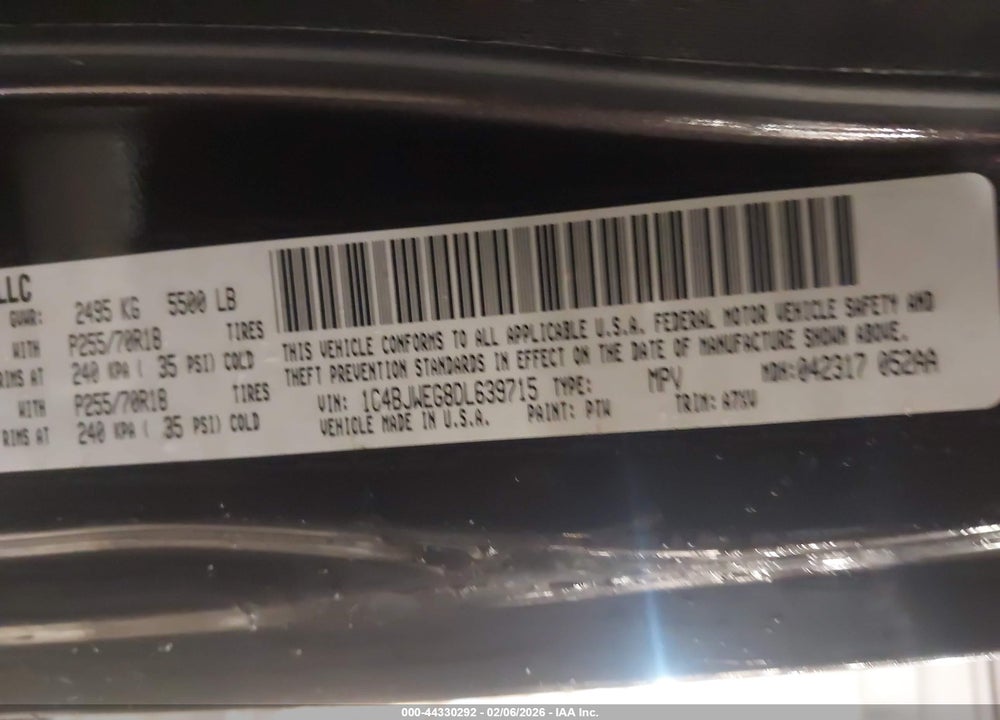 2013 JEEP WRANGLER UNLIMITED SAHARA VIN: 1C4BJWEG8DL639715