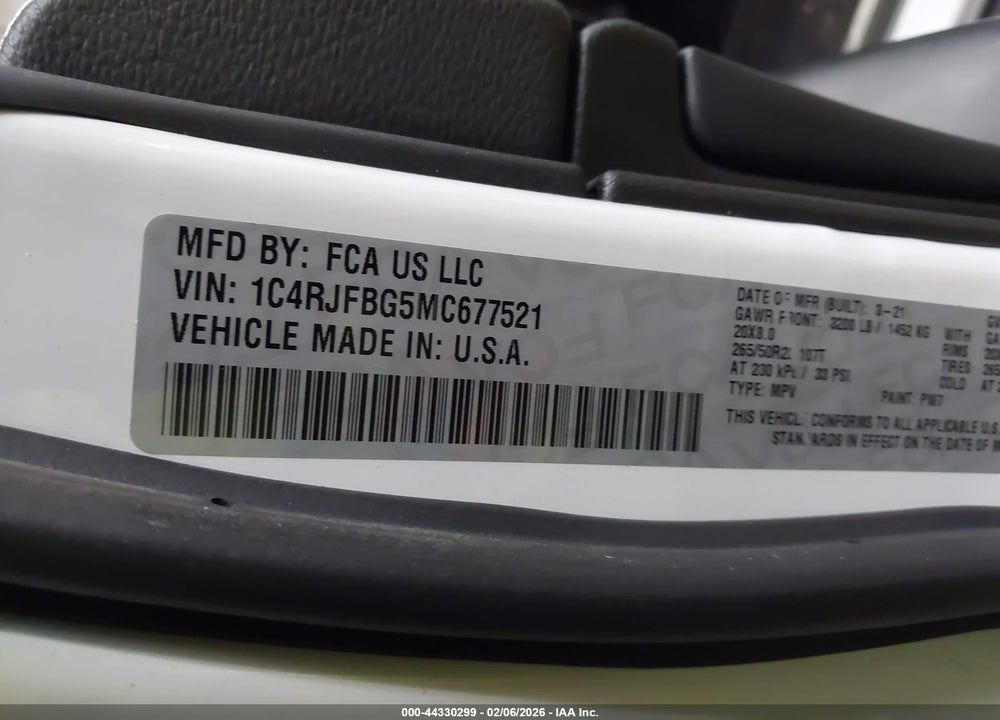 2021 JEEP GRAND CHEROKEE LIMITED 4X4 VIN: 1C4RJFBG5MC677521
