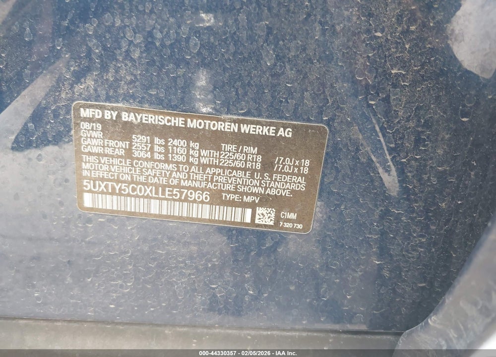 2020 BMW X3 XDRIVE30I VIN: 5UXTY5C0XLLE57966