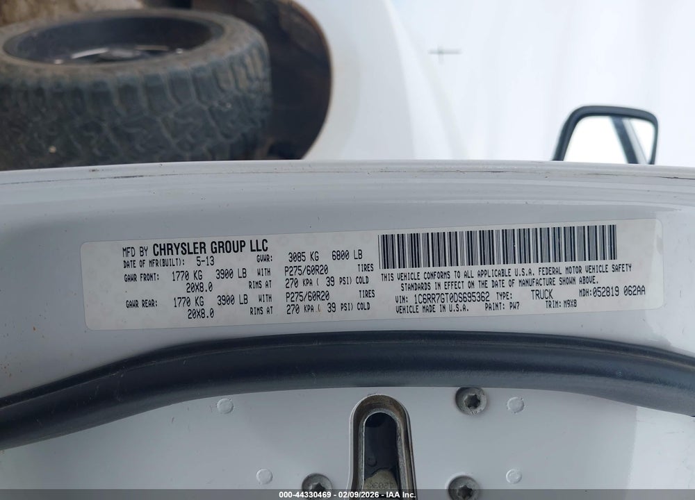 2013 RAM 1500 BIG HORN VIN: 1C6RR7GT0DS695362
