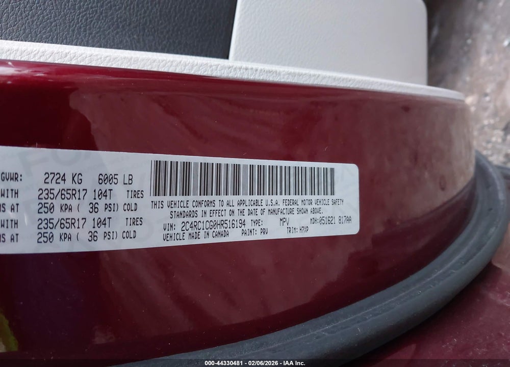 2017 CHRYSLER PACIFICA LX VIN: 2C4RC1CG0HR516194