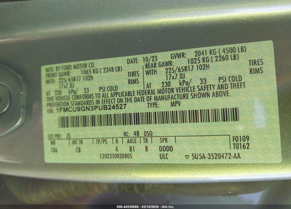 2023 FORD ESCAPE ACTIVE VIN: 1FMCU9GN3PUB24527