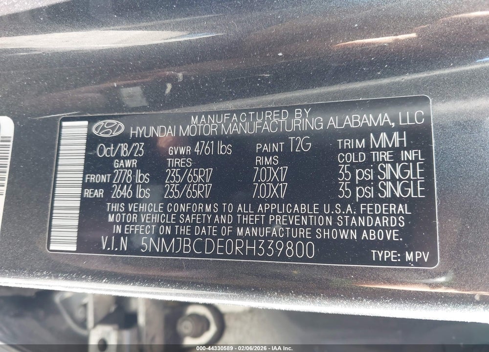 2024 HYUNDAI TUCSON SEL VIN: 5NMJBCDE0RH339800