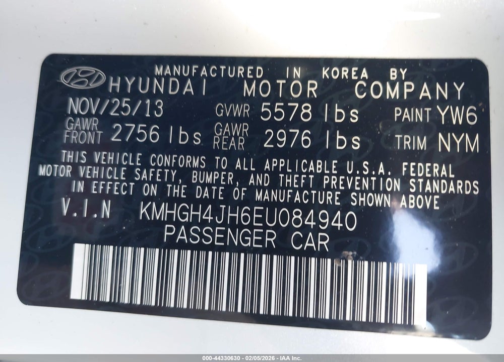 2014 HYUNDAI EQUUS SIGNATURE VIN: KMHGH4JH6EU084940