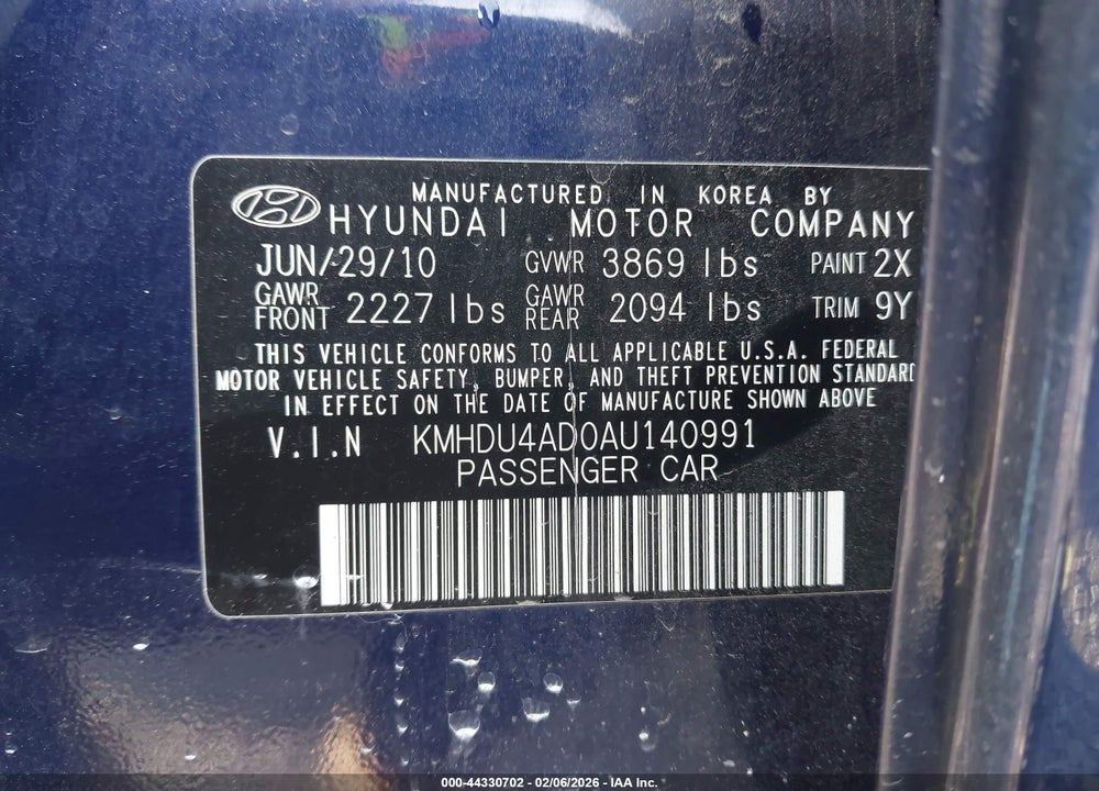 2010 HYUNDAI ELANTRA GLS VIN: KMHDU4AD0AU140991