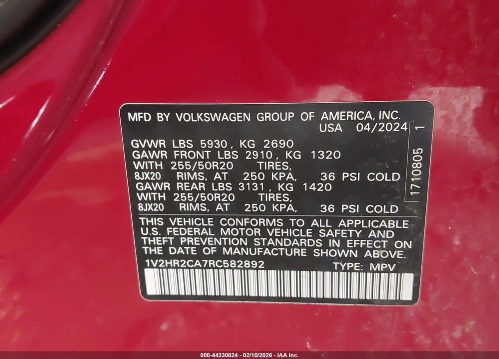 2024 VOLKSWAGEN ATLAS 2.0T SE W/TECHNOLOGY VIN: 1V2HR2CA7RC582892