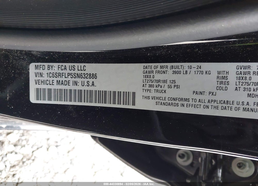 2025 RAM 1500 REBEL  4X4 5'7 BOX VIN: 1C6SRFLP5SN632886