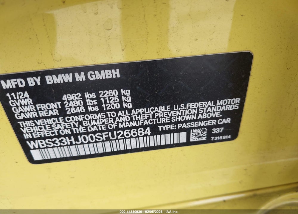 2025 BMW M3 COMPETITION XDRIVE VIN: WBS33HJ00SFU26684