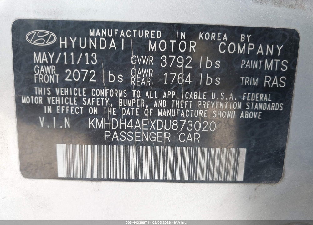2013 HYUNDAI ELANTRA GLS VIN: KMHDH4AEXDU873020