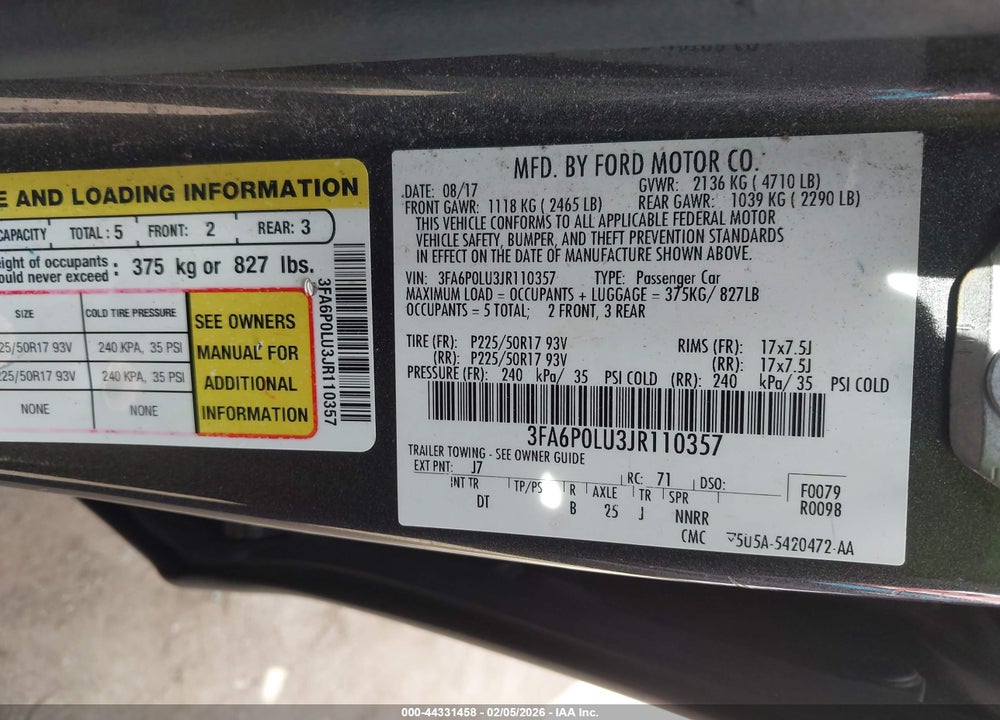 2018 FORD FUSION HYBRID SE VIN: 3FA6P0LU3JR110357