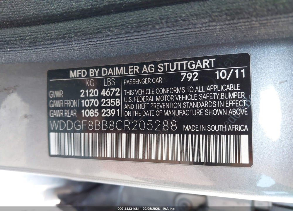 2012 MERCEDES-BENZ C 300 LUXURY 4MATIC/SPORT 4MATIC VIN: WDDGF8BB8CR205288